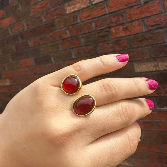 Amalfi Red Agate 18K Gold Stainless Steel Waterproof Gold Natural Stone 7 Ring - Picture 10 of 15